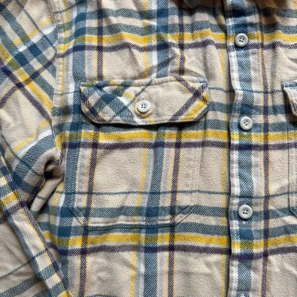 Patagonia Yellow Blue Tan Plaid Flannel Shirt - Picture 5 of 10